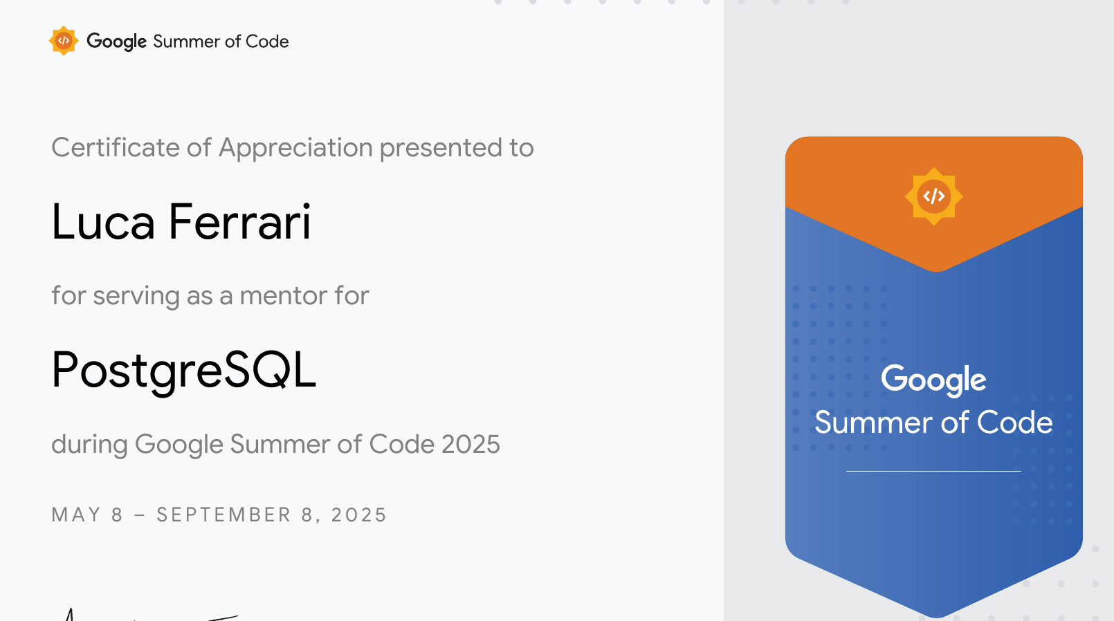 Google Summer of code certificate